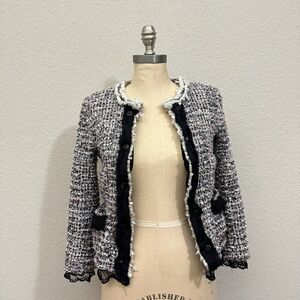 Authentic ESCADA Classic Jacket Black/White Tweed Lace Trim